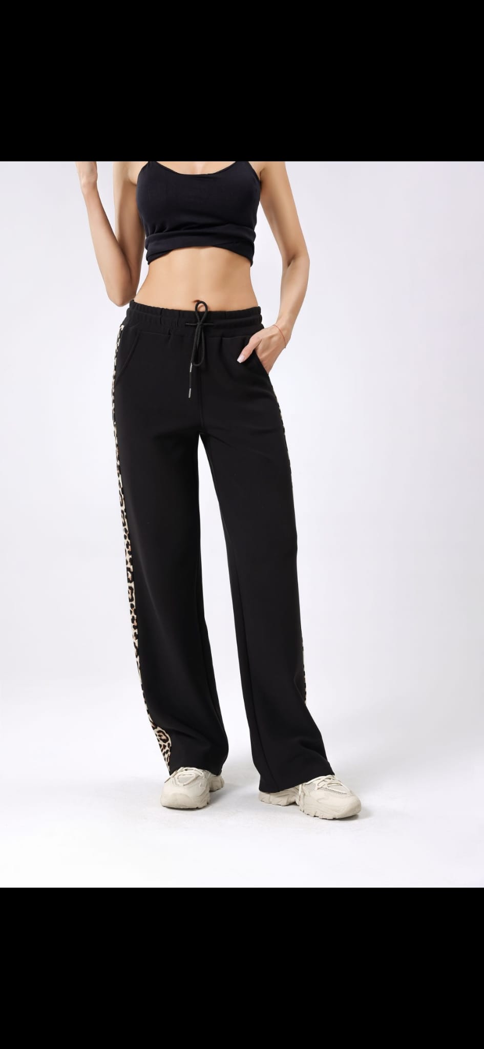 (4P.PACK) Wide Leg Leopard Trim Trousers - jqwholesale.com
