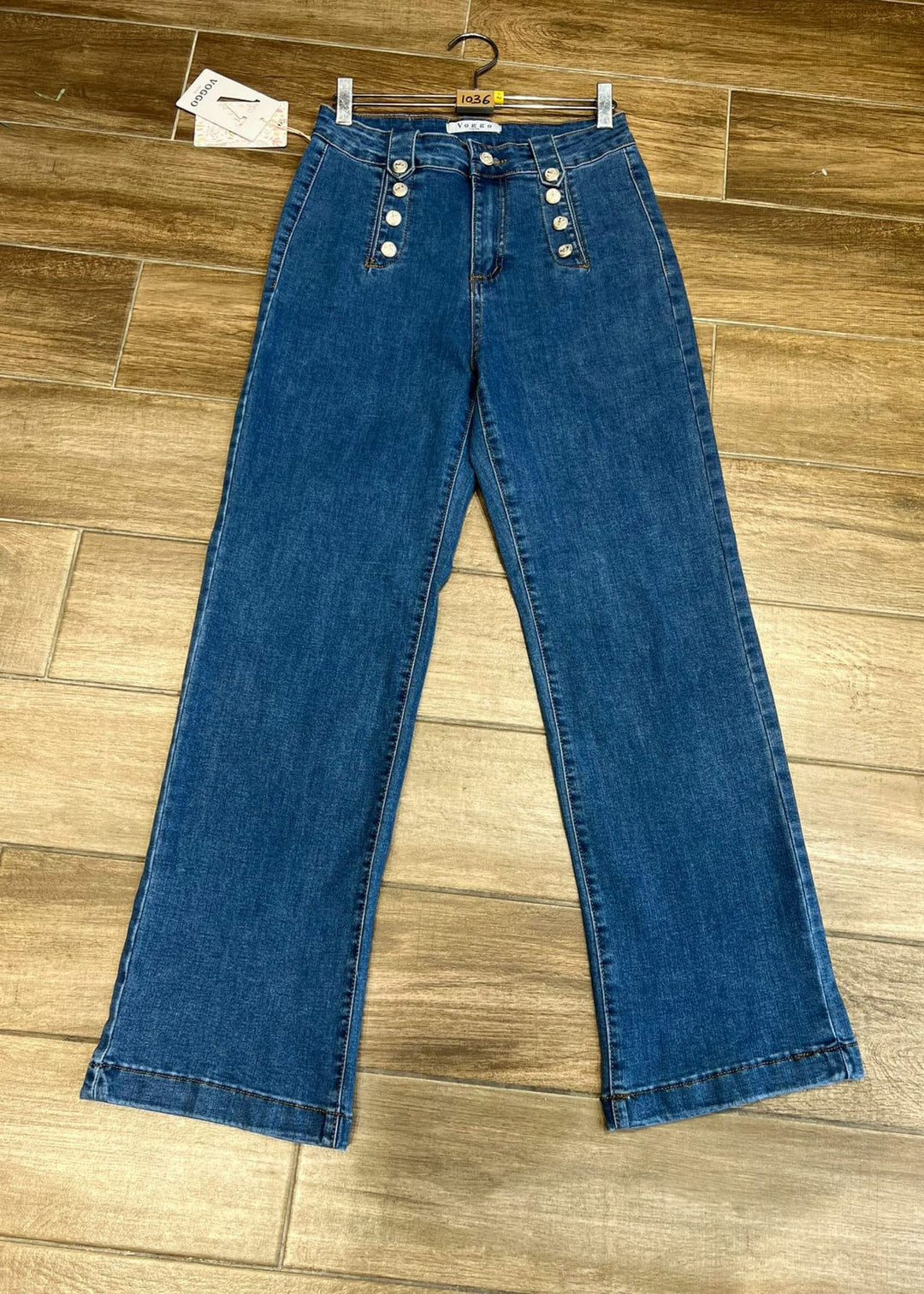 (5P. PACK) Wide Leg Silver Button Fly Front Voggo Jeans - jqwholesale.com