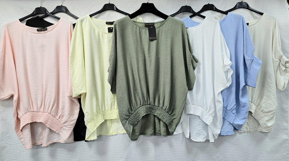 Linen Look High Low Slub Ruffle Sleeve Blouse - jqwholesale.com