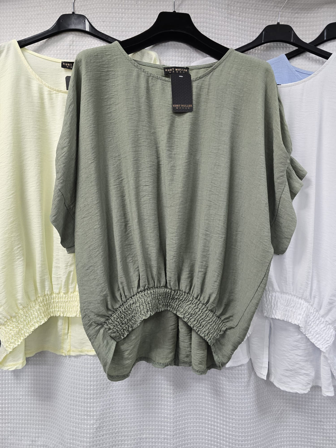 Linen Look High Low Slub Ruffle Sleeve Blouse - jqwholesale.com