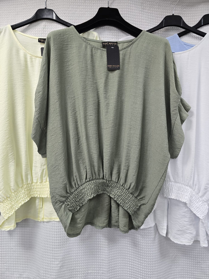 Linen Look High Low Slub Ruffle Sleeve Blouse - jqwholesale.com