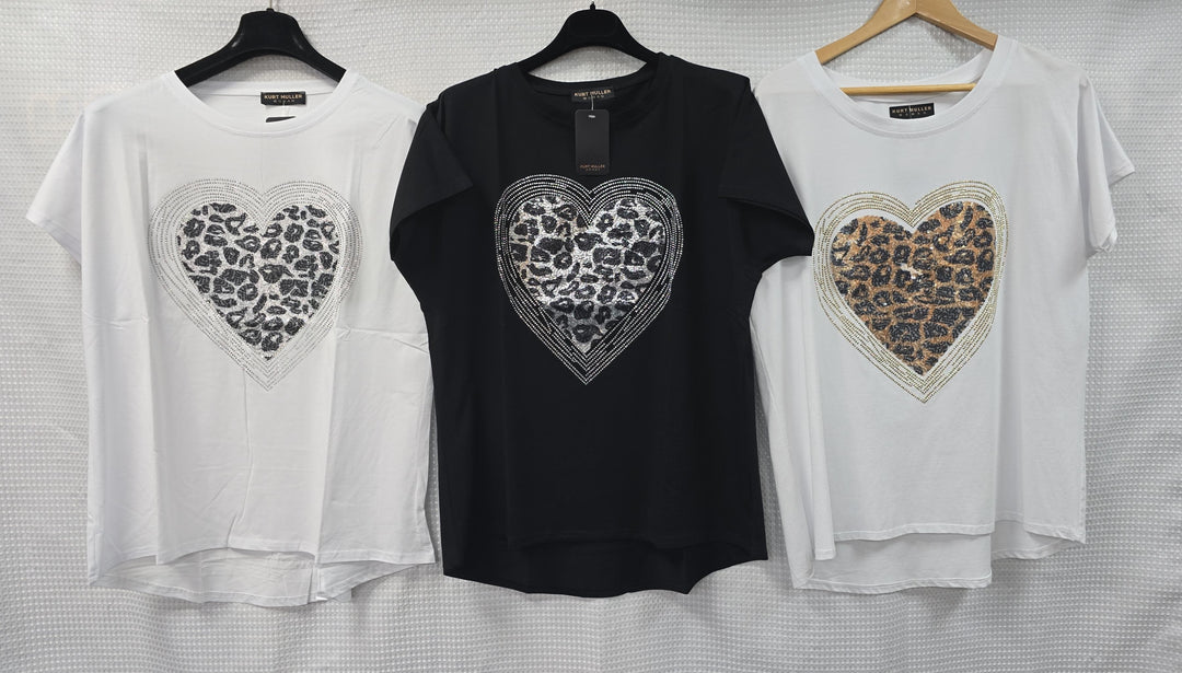 Leopard Stud Heart Cotton Italian T-Shirt