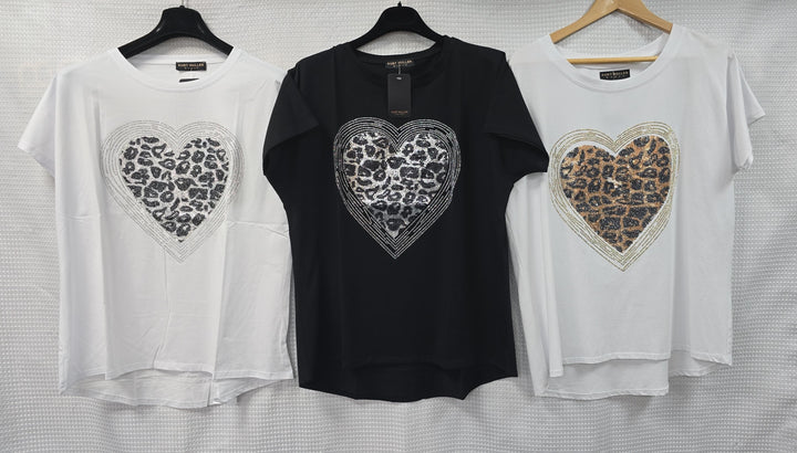 Leopard Stud Heart Cotton Italian T-Shirt