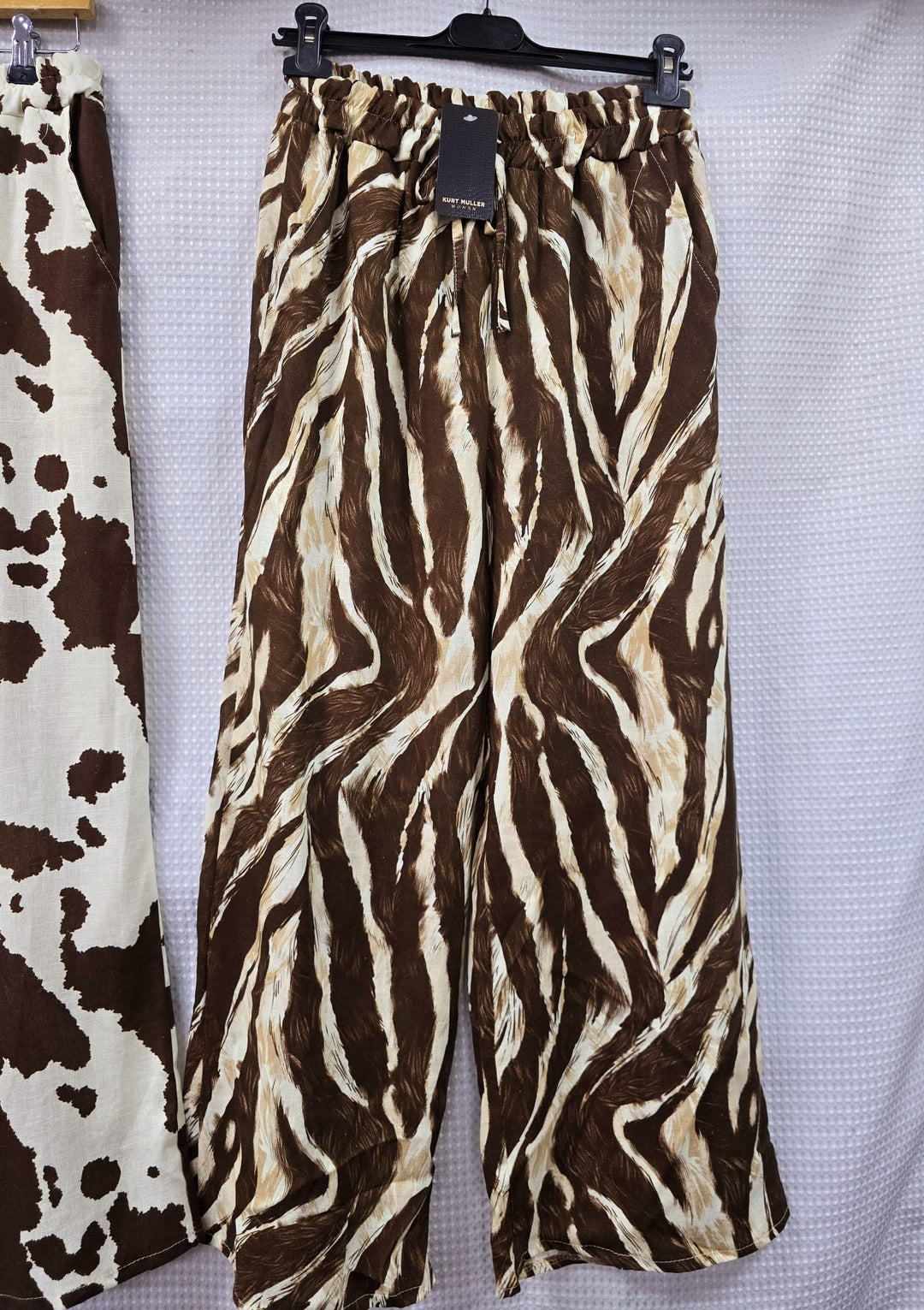 Animal Printed Linen Blend Wide Leg Trousers