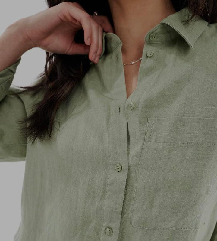 Linen Cotton Blend Turn Up Sleeve Shirt - jqwholesale.com