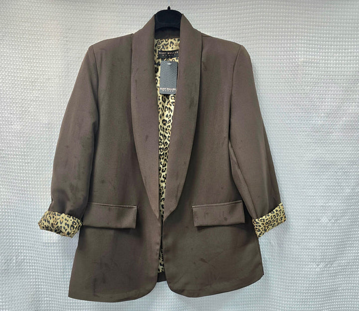 Leopard Trim Turn Up Sleeve Blazer - jqwholesale.com