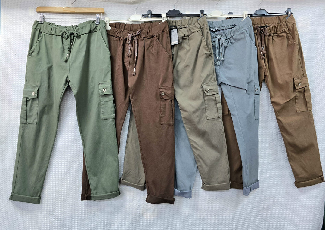 Plain Cargo Stud Pocket Bi-Stretch Magic Trousers