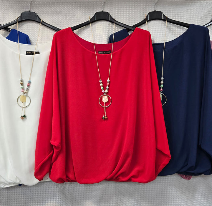 Emma Necklace Bubble Hem Lined Blouse - jqwholesale.com