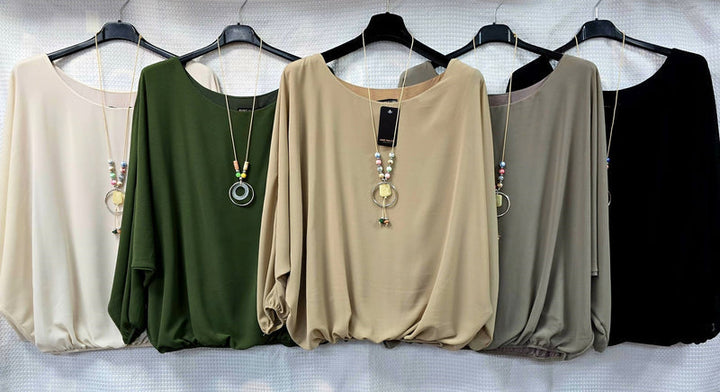 Emma Necklace Bubble Hem Lined Blouse - jqwholesale.com