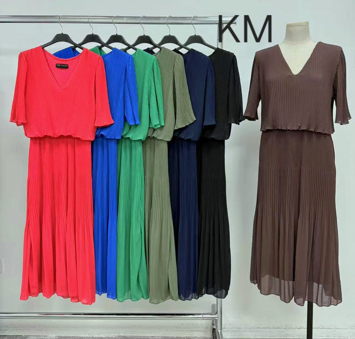 Plain Plissee Pleated Layered Maxi Dress - jqwholesale.com