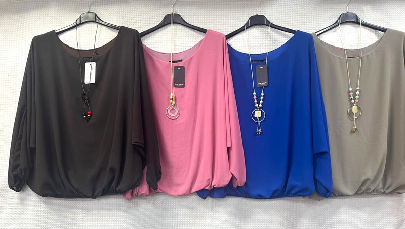 Emma Necklace Bubble Hem Lined Blouse - jqwholesale.com