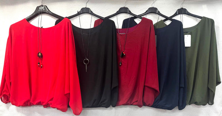 Emma Necklace Bubble Hem Lined Blouse - jqwholesale.com