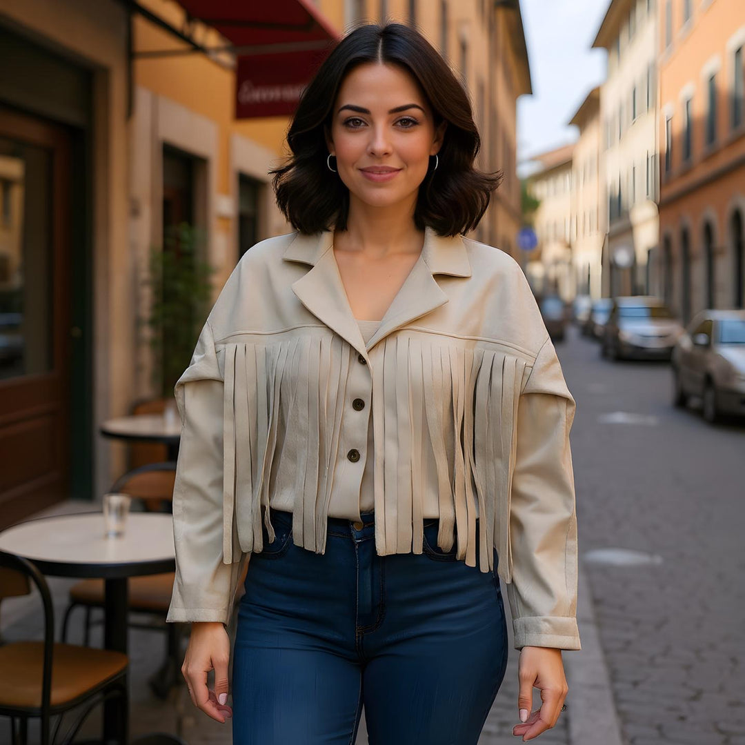 Tassled Suedette Button Jacket