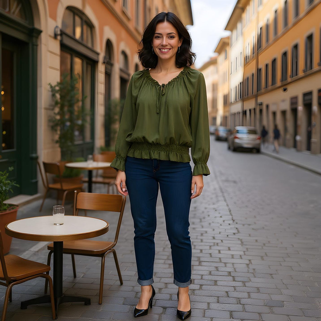 Plain Ruffle Bardot Blouse
