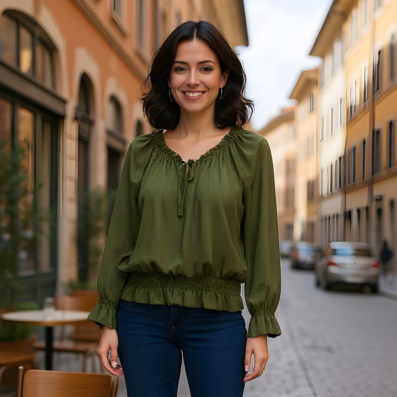 Plain Ruffle Bardot Blouse - jqwholesale.com