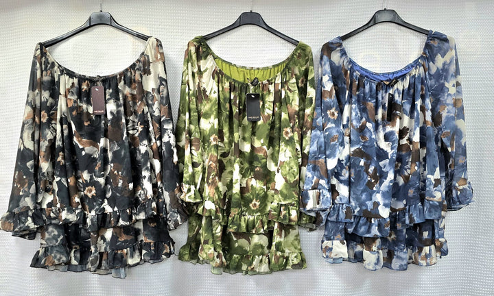 Marble Frill Hem Tier Blouse (6 Colours)