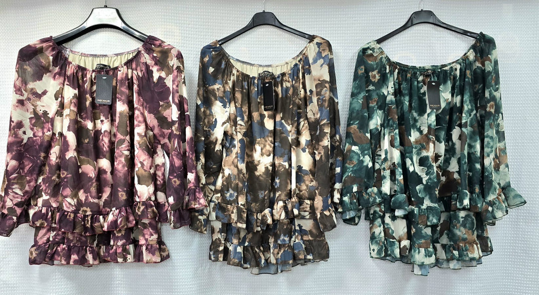 Marble Frill Hem Tier Blouse (6 Colours)