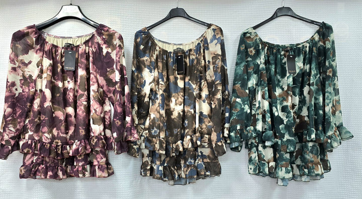 Marble Frill Hem Tier Blouse (6 Colours)