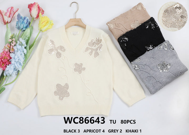 Sequin floral V Knit