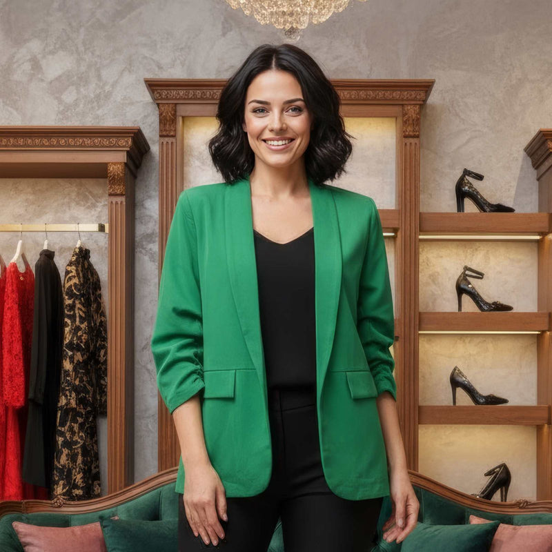 Oversized Rouched Sleeve Blazer - jqwholesale.com