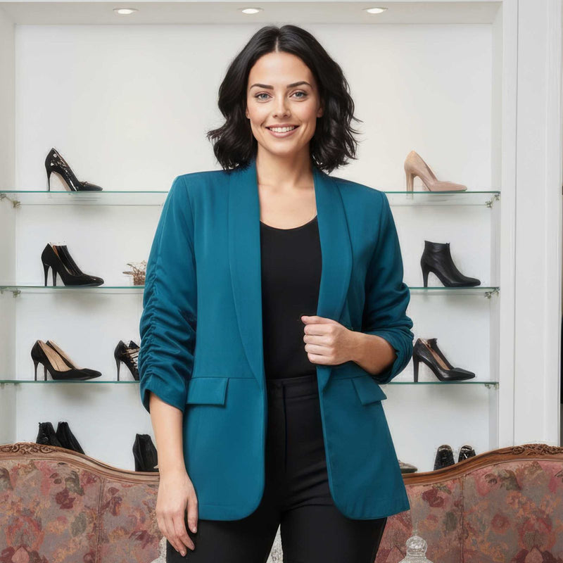 Oversized Rouched Sleeve Blazer - jqwholesale.com