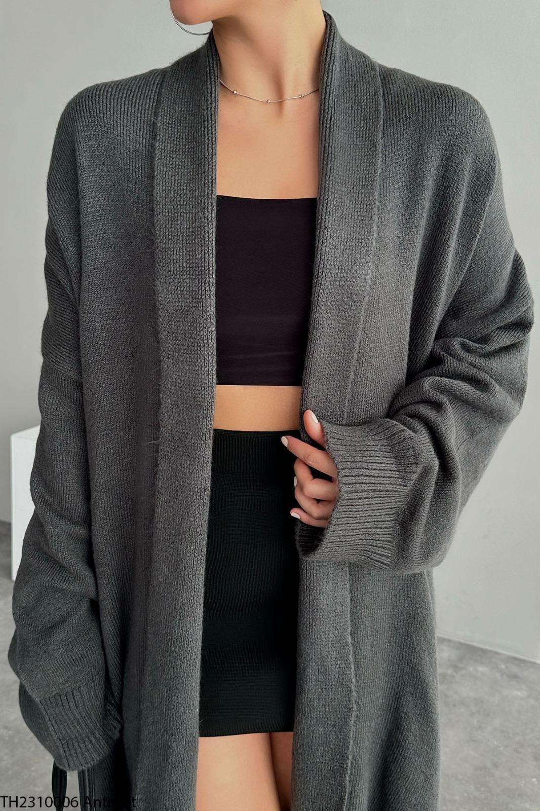 Soft Knit Longline Open Cardigan - Anthracite