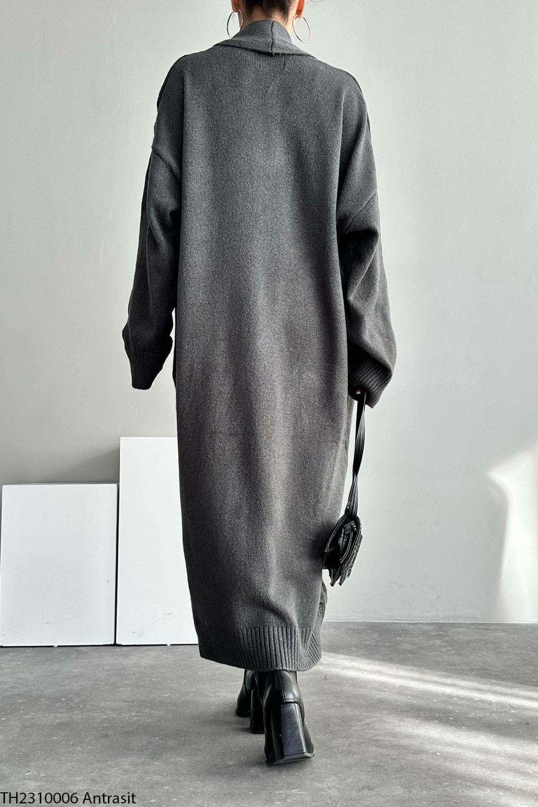 Soft Knit Longline Open Cardigan - Anthracite