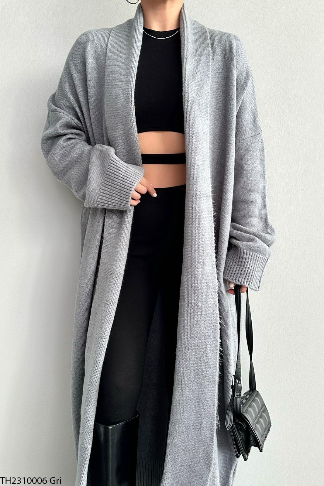 Soft Knit Longline Open Cardigan - Grey