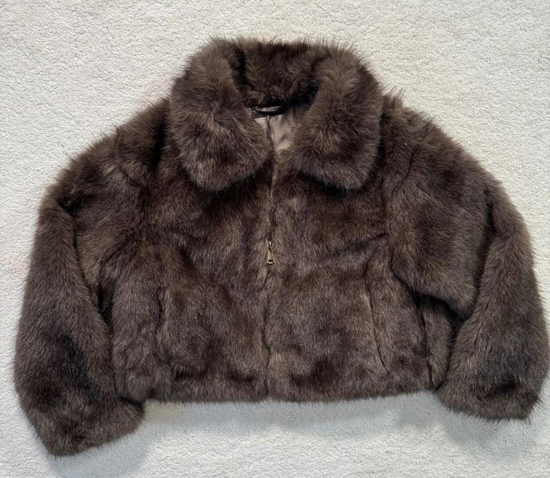 Luxury Faux Fur Gold Zip Coat