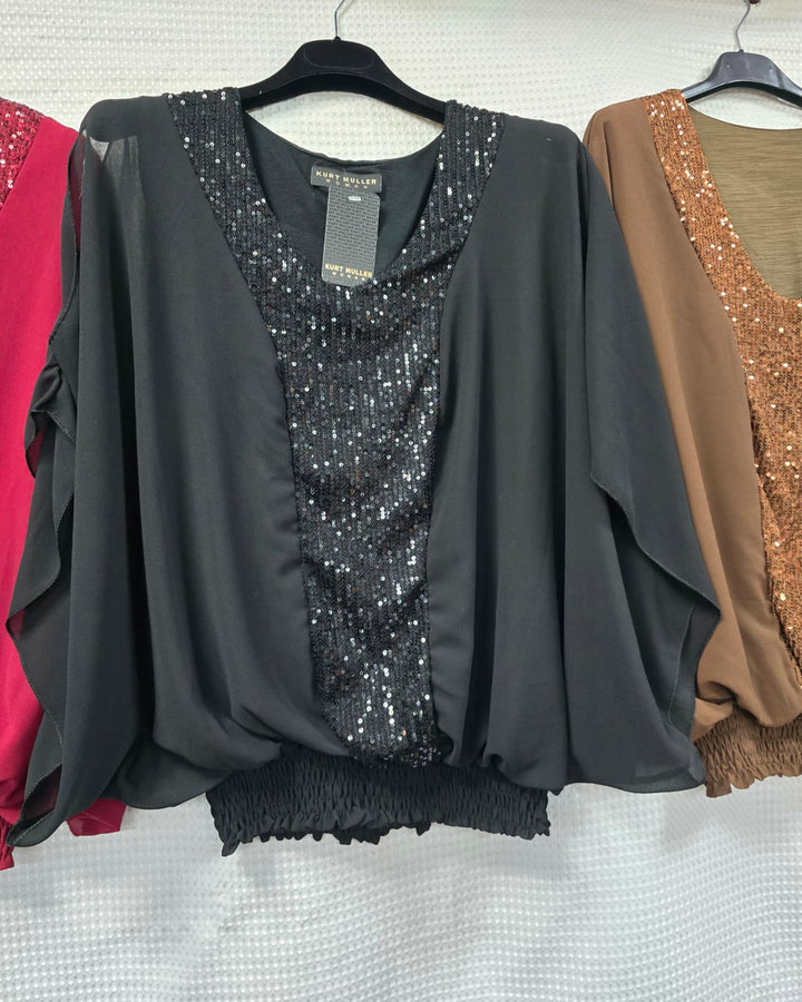 Sequin V Angel Sleeve Top
