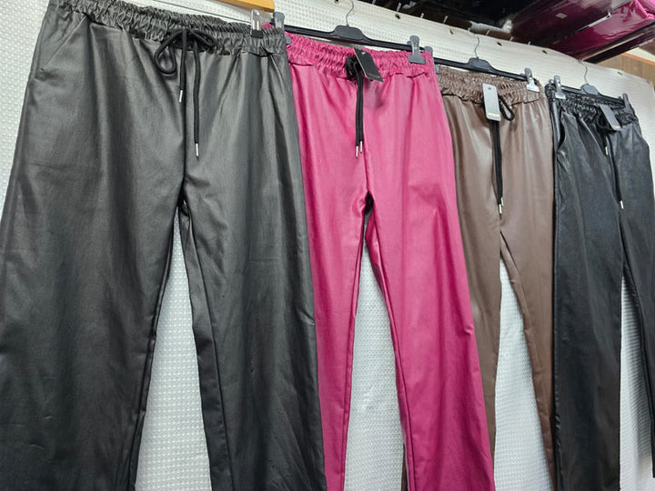 Wide Leg Vegan PU Leather Bi- Stretch Trousers