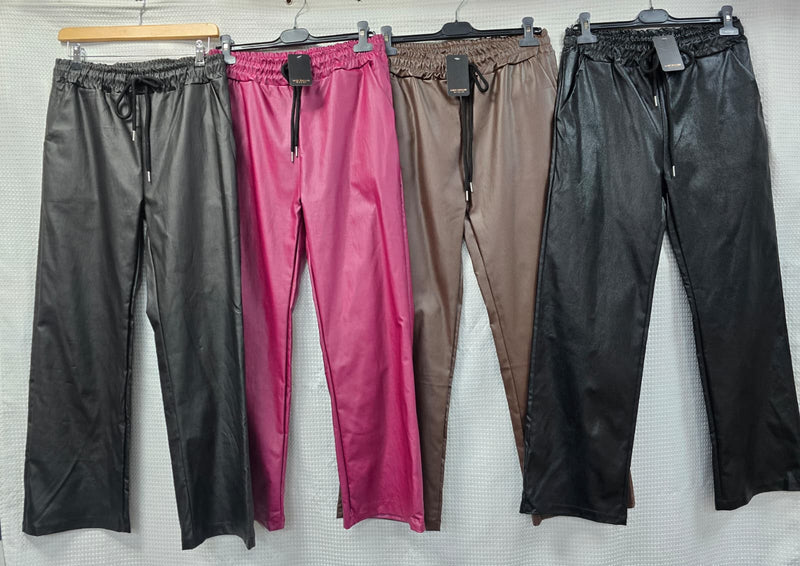 Wide Leg Vegan PU Leather Bi- Stretch Trousers