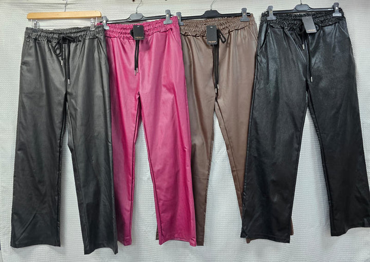 Wide Leg Vegan PU Leather Bi- Stretch Trousers
