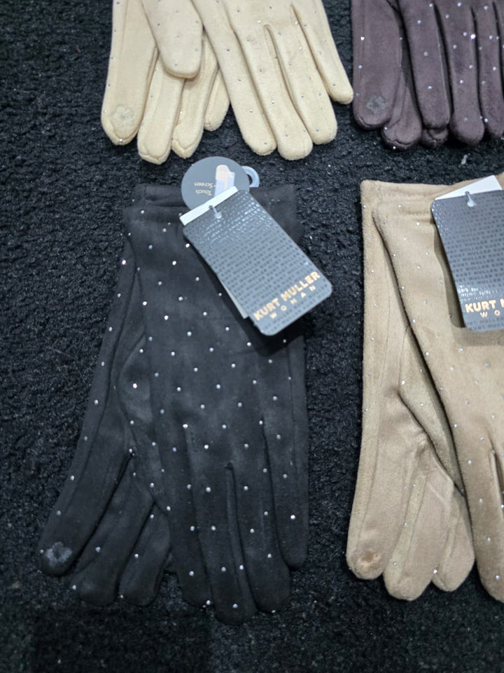 Suedette Diamante Stud Embellished Gloves