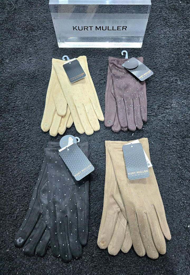 Suedette Diamante Stud Embellished Gloves