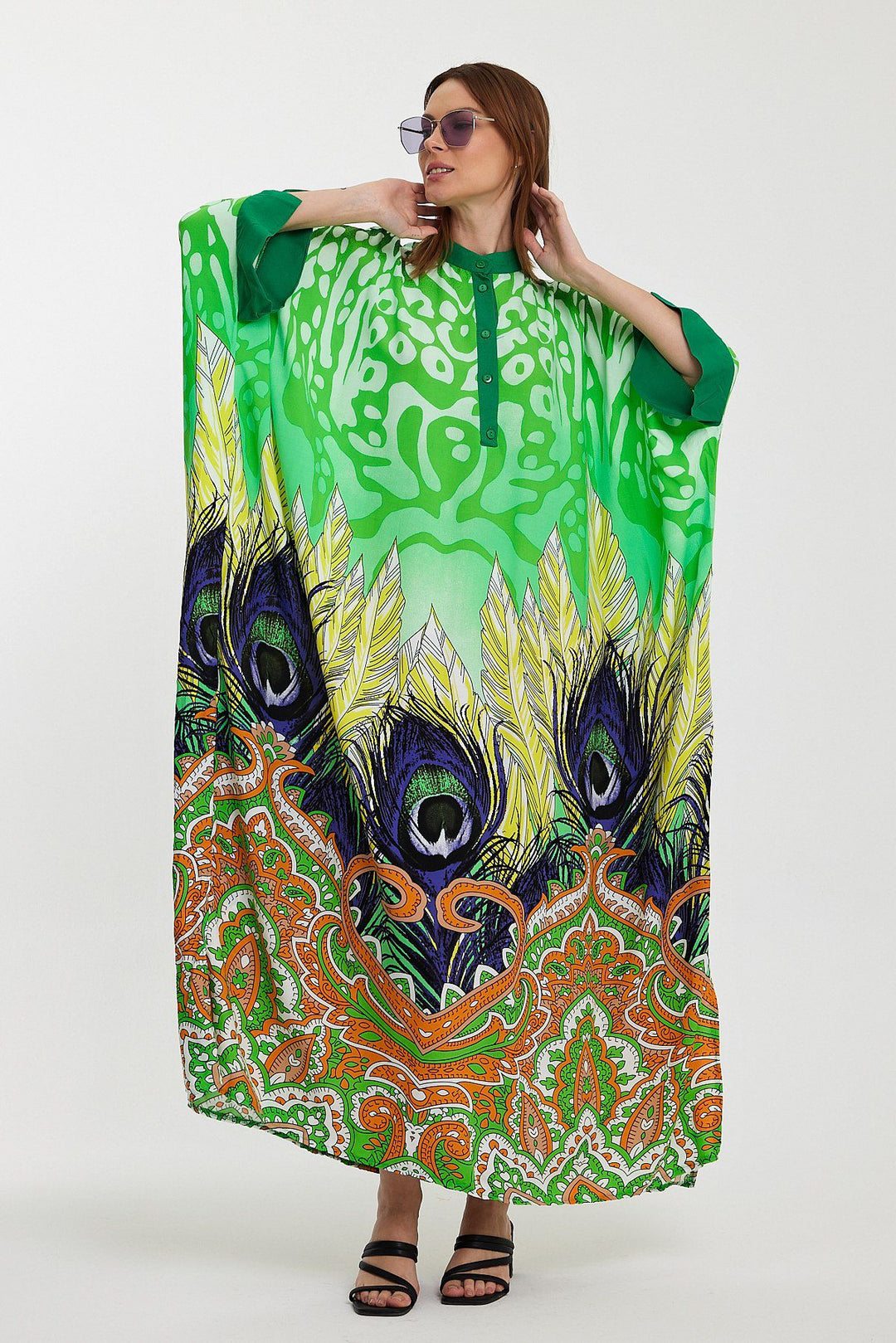 Abstract Print Oversized Maxi Dress in Green