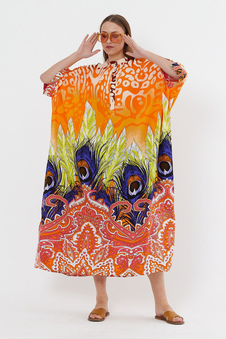 Abstract Print Oversized Maxi Dress in Orange