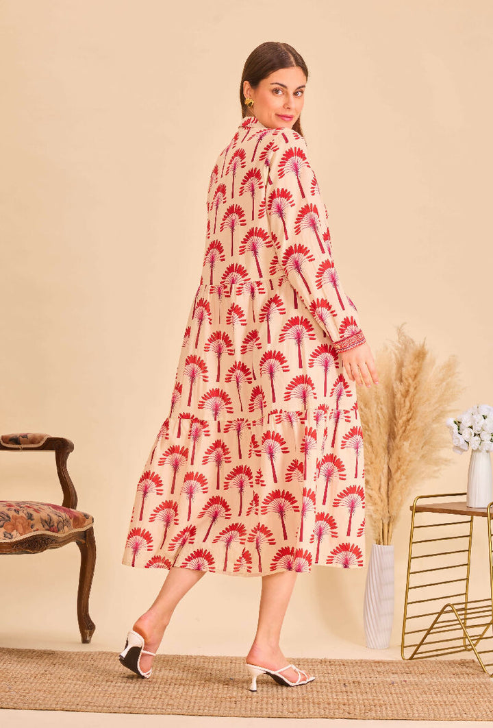 Mid-length bohemian cotton dress - Red