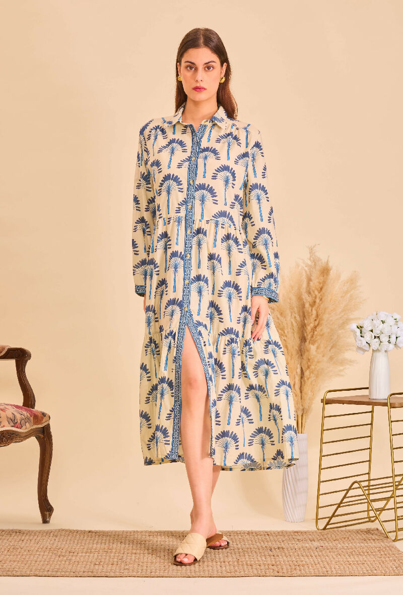 Mid-length bohemian cotton dress - Navy