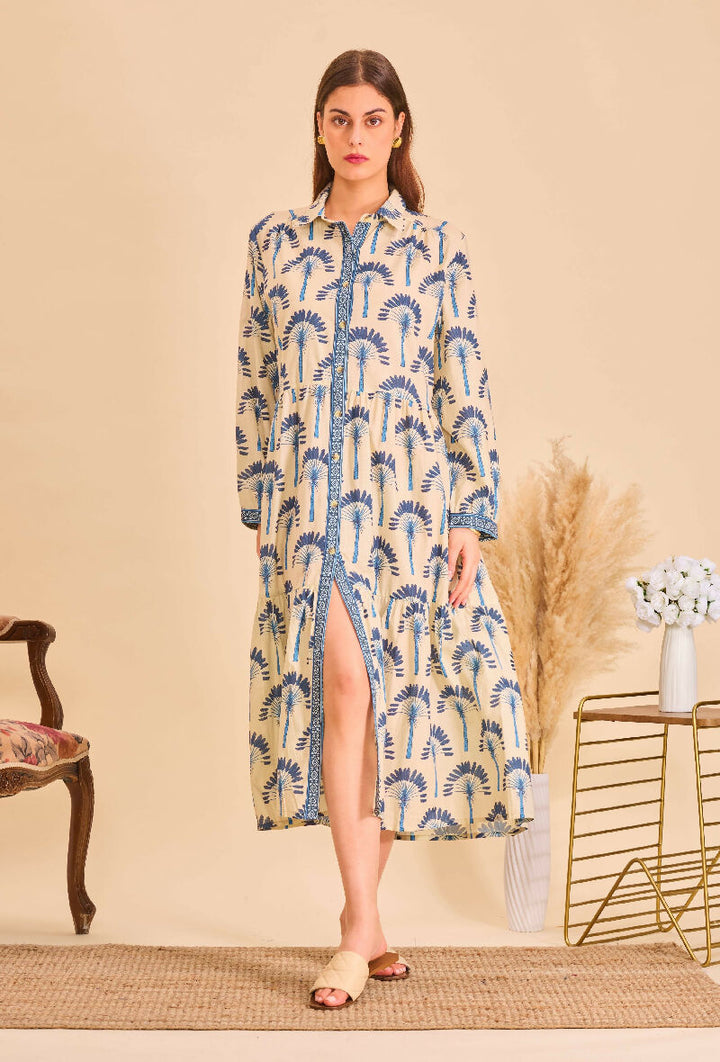 Mid-length bohemian cotton dress - Navy