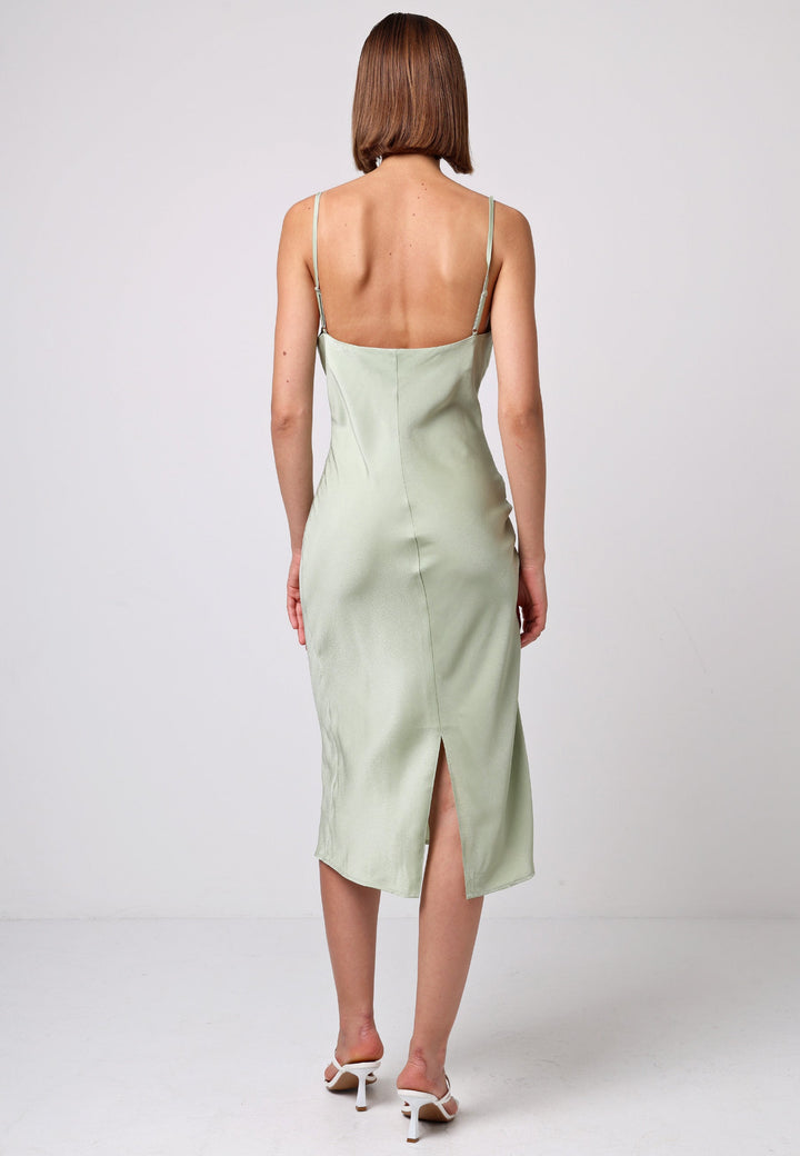 (5P. PACK) Satin Cowl Neck Midi Dress in Sage Green - jqwholesale.com