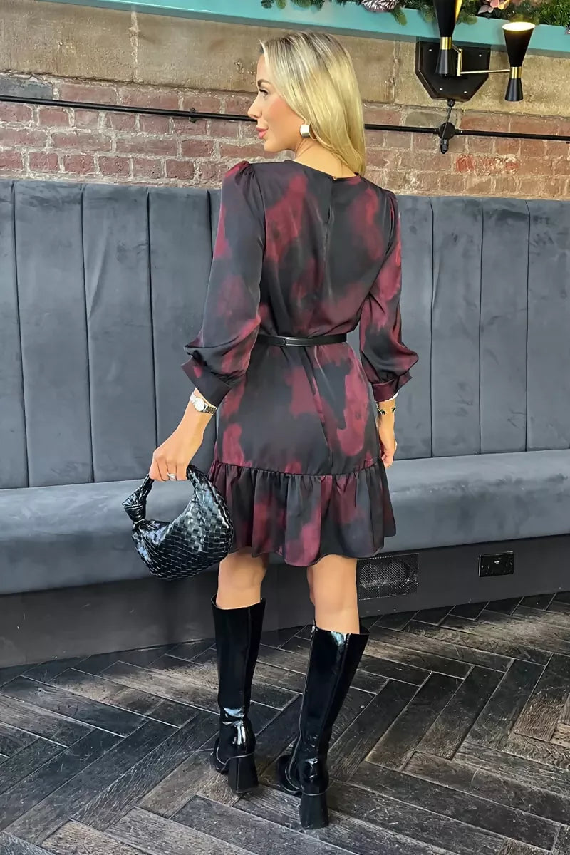 1752848558_Plum-And-Black-Smudge-Print-Frill-Hem-Belted-Mini-Dress-5_800x