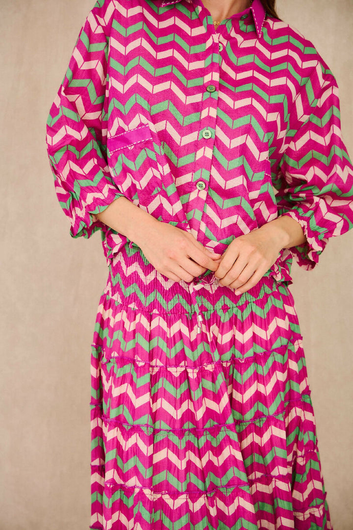 Long bohemian smock skirt - Fuchsia