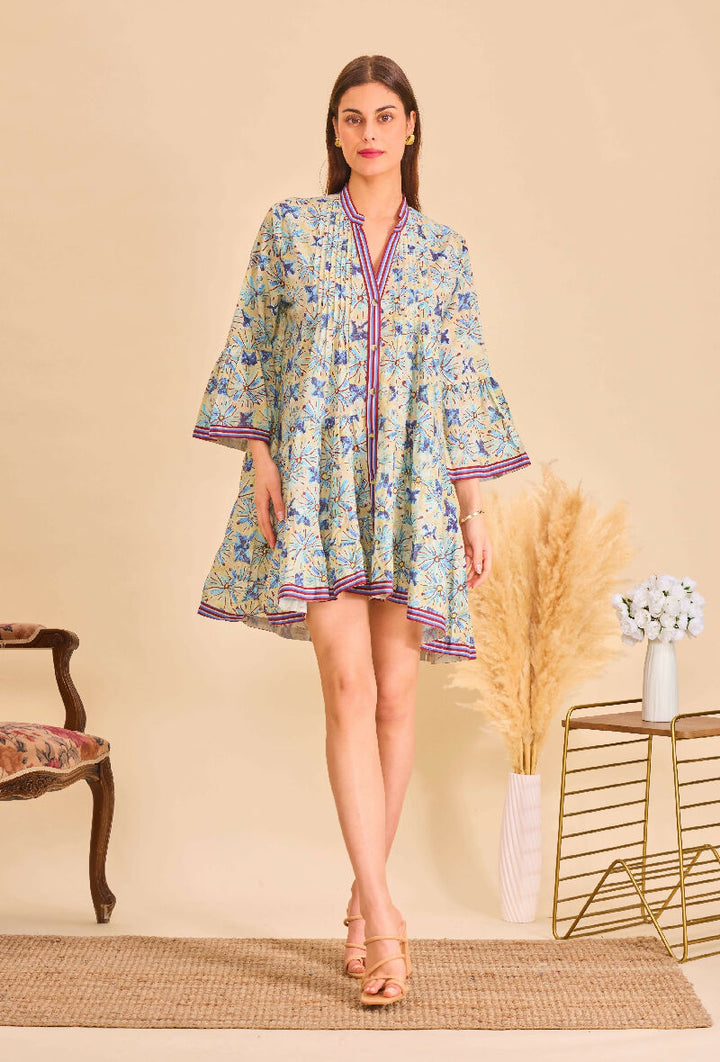 Short A-line dress in printed cotton- White