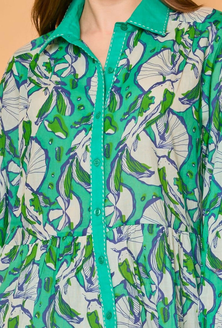 Copy of Cotton shirt dress - Turquoise