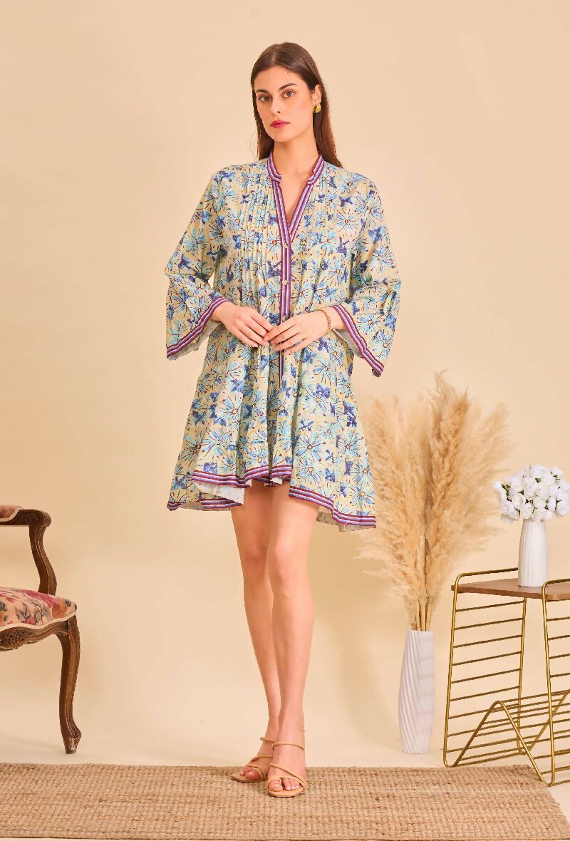 Short A-line dress in printed cotton- White