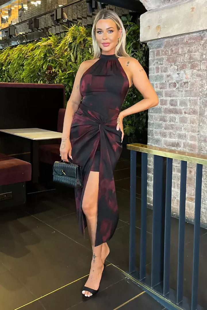 1752224660_Burgundy-And-Black-Smudge-Print-Halter-Neck-Knot-Skirt-Midi-Dress-1_800x
