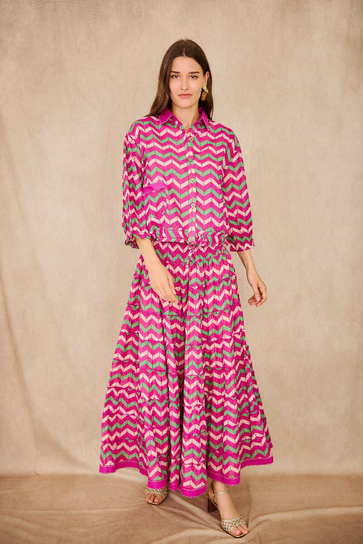 Long bohemian smock skirt - Fuchsia