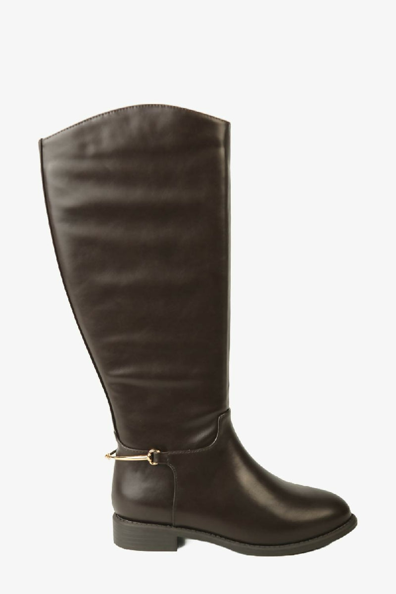 BROWN FLAT KNEE HIGH RIDING BOOT (PACK OF 12 PAIRS UK3-UK8) - jqwholesale.com