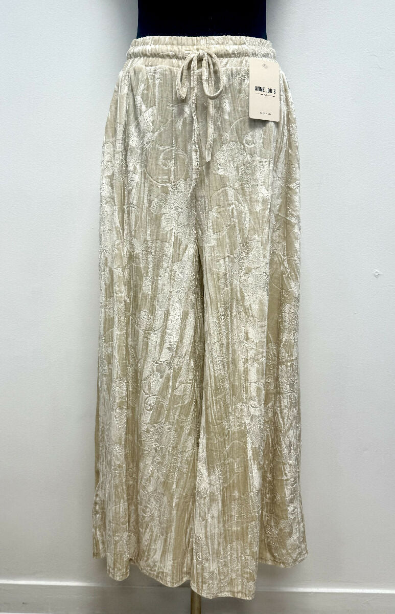 Embroidered Velvet Palazzo Trousers